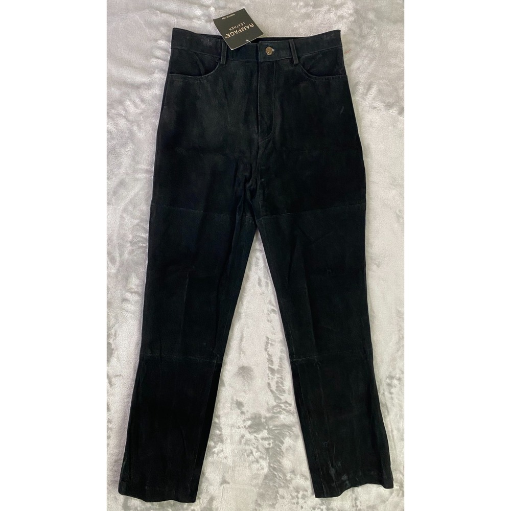 Rampage Suede Leather Motorcylce Pants Women‎ L 14 Black High Rise Straight Leg